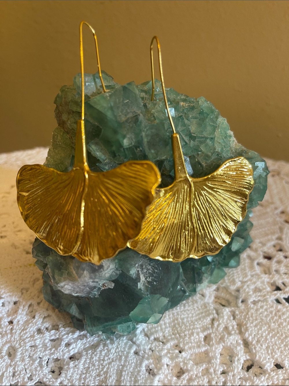 Gold Ginkgo Leaf Drop Earrings